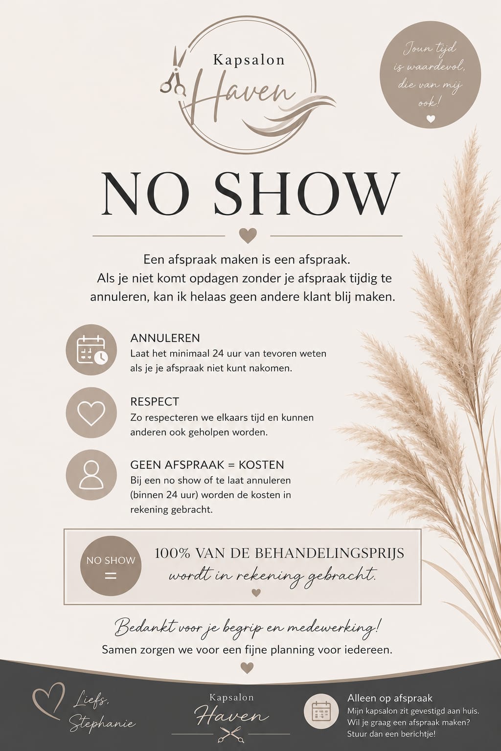 No show-beleid van Kapsalon Haven: annuleer minimaal 24 uur van tevoren